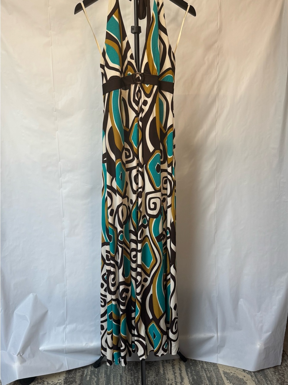 Women's Teal & Brown Geometric Maxi Skirt Dress